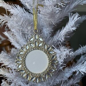 1997 Vintage Elegant Gold and Silver Holiday Photo Bling Diamond Large Ornament